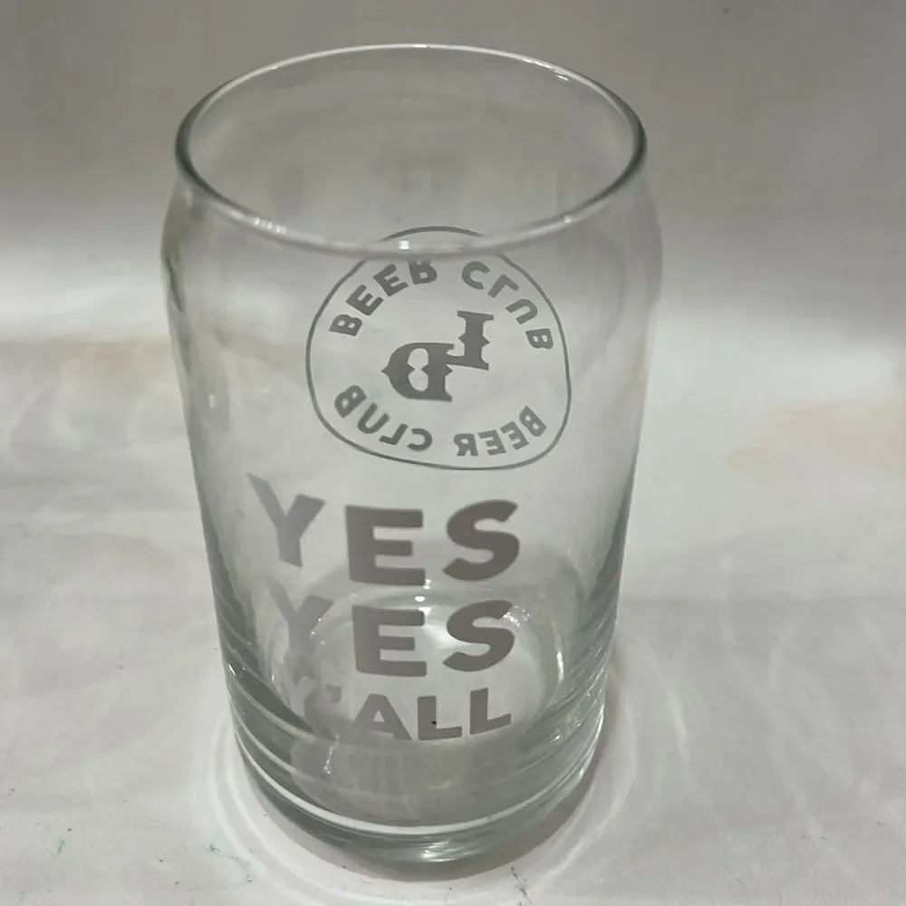 Beer Glasses 16 Ounce Blue Green Or White Lettering 5 1/4 In Tall 2 1/2 In Round